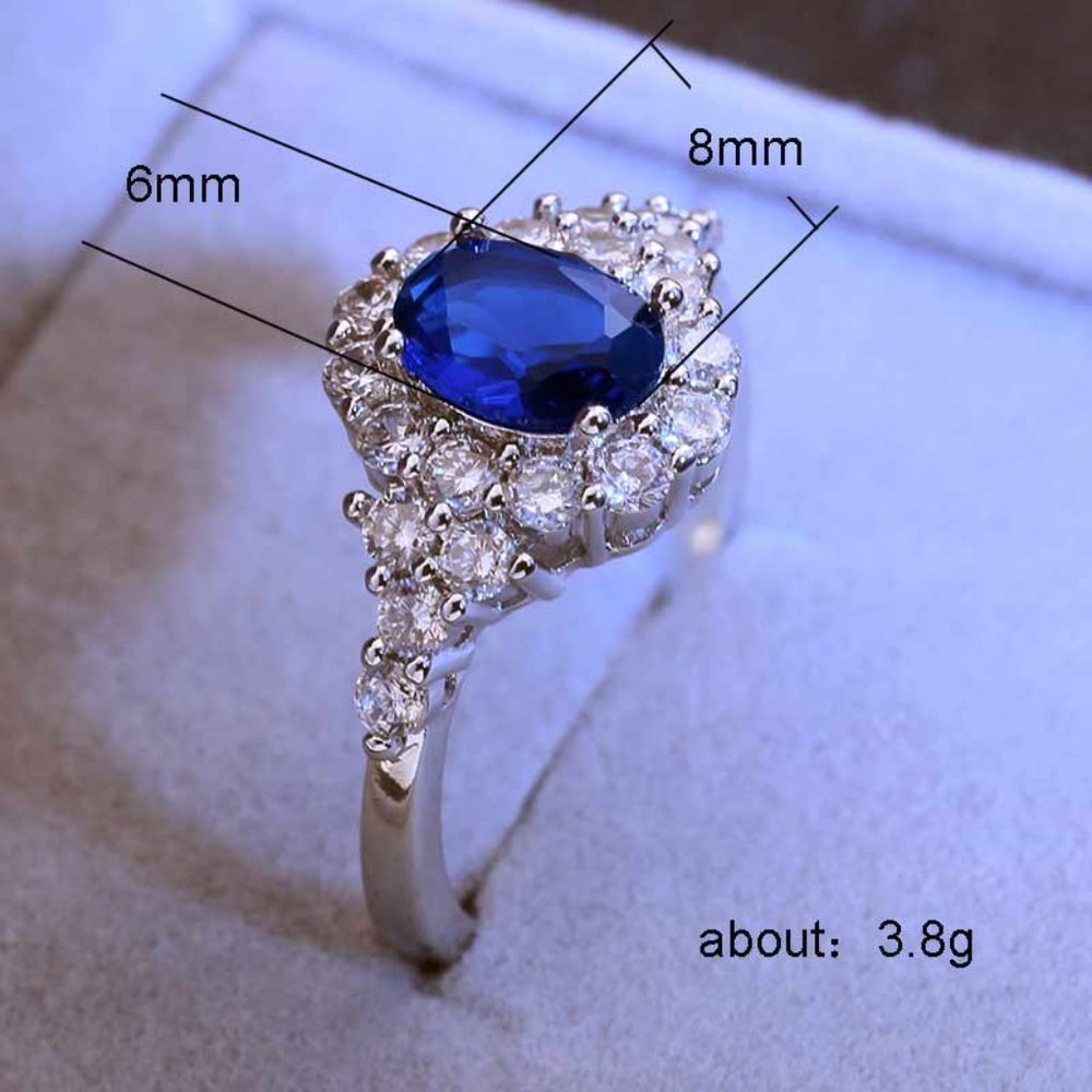 Noble Oval Flower Dainty Royal Blue 925 Silver Ring for Women, VIP500 - Picture 6 of 8
